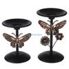2Pcs Decorative Black Holder Iron Stand for Pillar Metal Candlestick Dining Table Centerpieces D57B