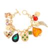 Vintage Imitation Gemstone Heart Teardrop Dangle Bracelet for Women Gold Color Metal Hand Chain Trendy Jewelry Accessories