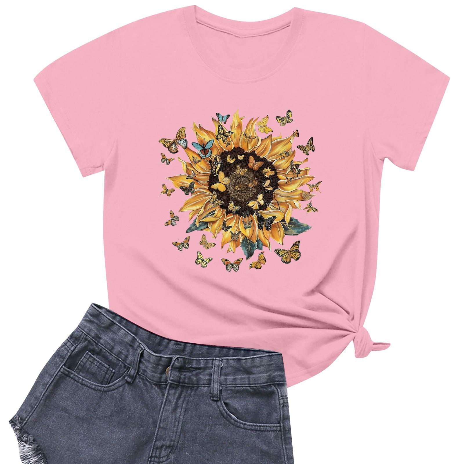 

Женская модная повседневная футболка с круглым вырезом и короткими рукавами S розовый