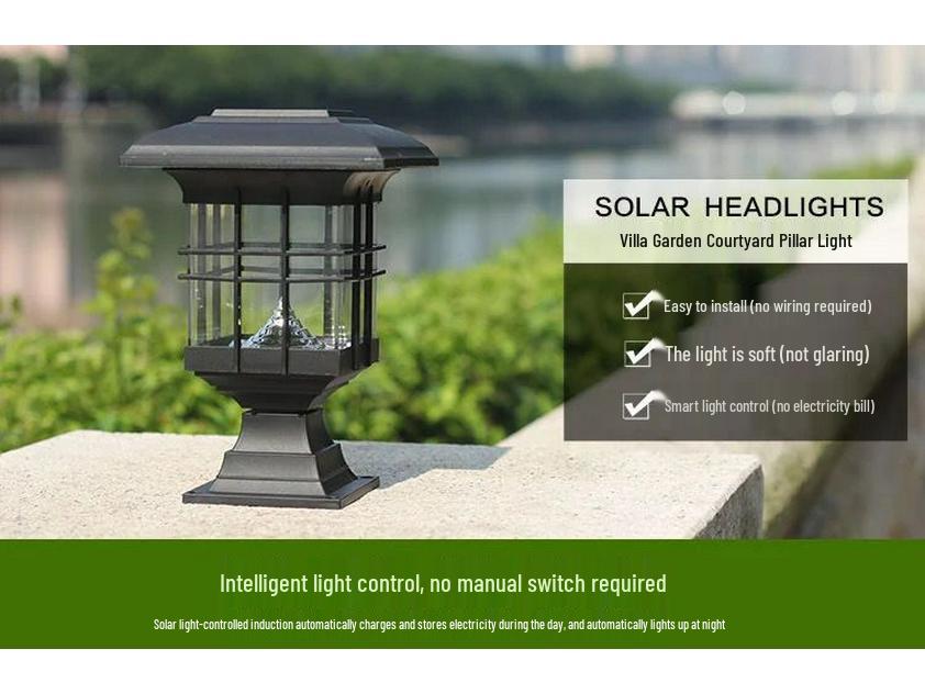 Solar European-Style Outdoor Courtyard Post Light