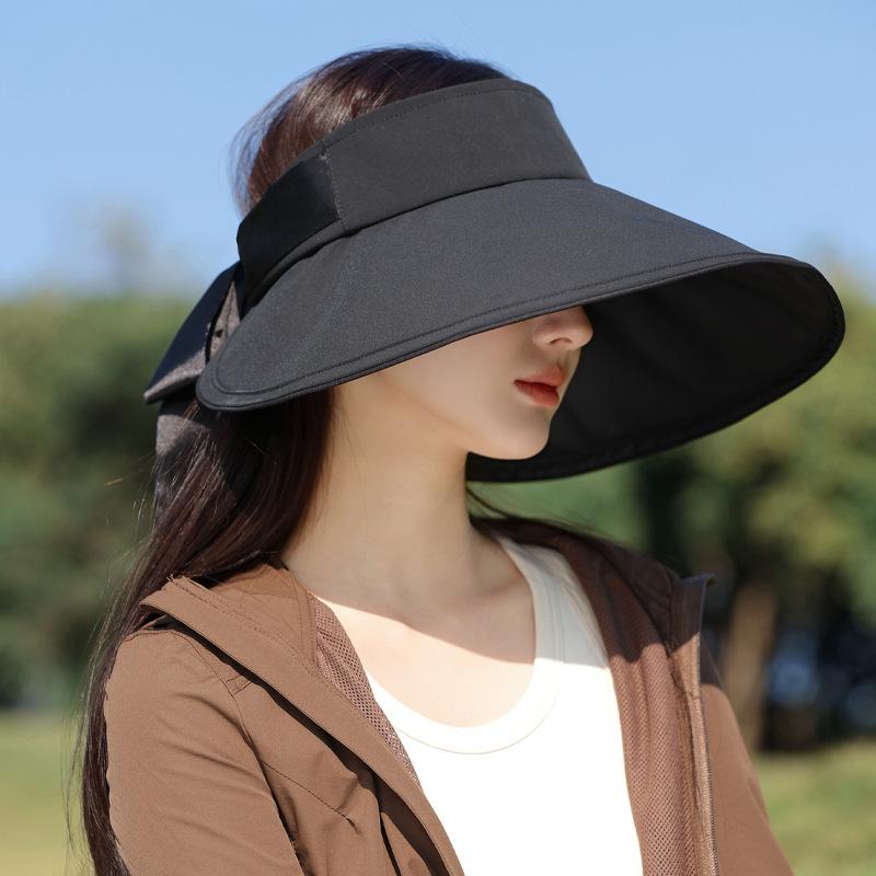 

Летняя шляпа женская с бантом солнцезащитная шляпа от солнца шляпа с открытым верхом дышащая с широкими полями защита от ультрафиолета маска для лица Average size