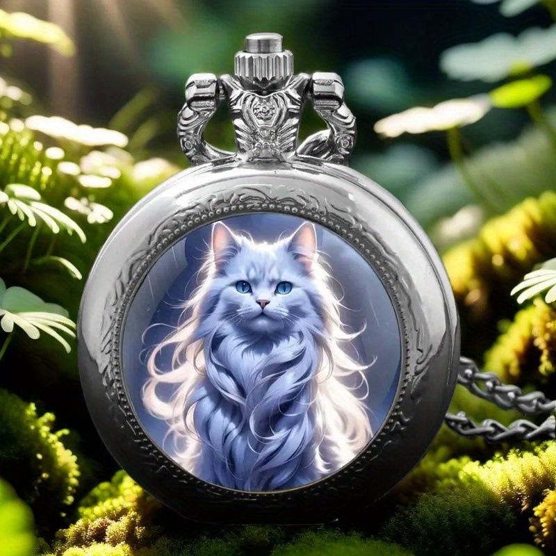 Color Pattern Medium Pocket Watch Retro Flip Decorative Necklace Watch Personality Trend Male and Female Students Quartz Watch