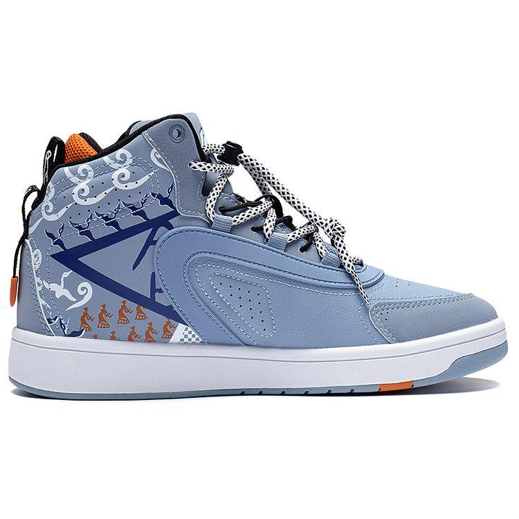 Li Ning Youth  Childrens Sports Lifestyle Series Pattern Shock Absorption Rebound Mid-Top Childrens Sneakers Kids Sneakers Soft-Gray Blue YKCS222-1