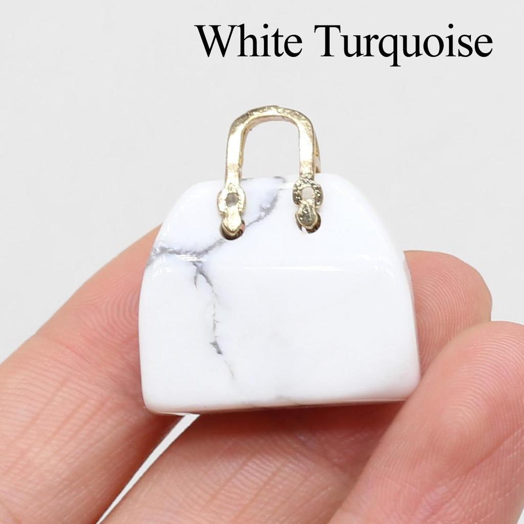 1Pc, Reiki Healing Crystal Carved Handbag Ornament Decoration, Mini Fashion Natural Stone Amethyst Agate Gemstone Home Decor Jewelry Gifts 27×25mm