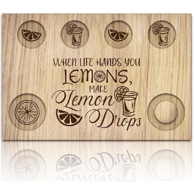 BENECREAT Citrus Tequila Shot Glasses Serving Tray, Wooden Flight Tray Glass Holder with Salt Rim Shot Glasses Board for Bar, Restaurant, Party, лимон