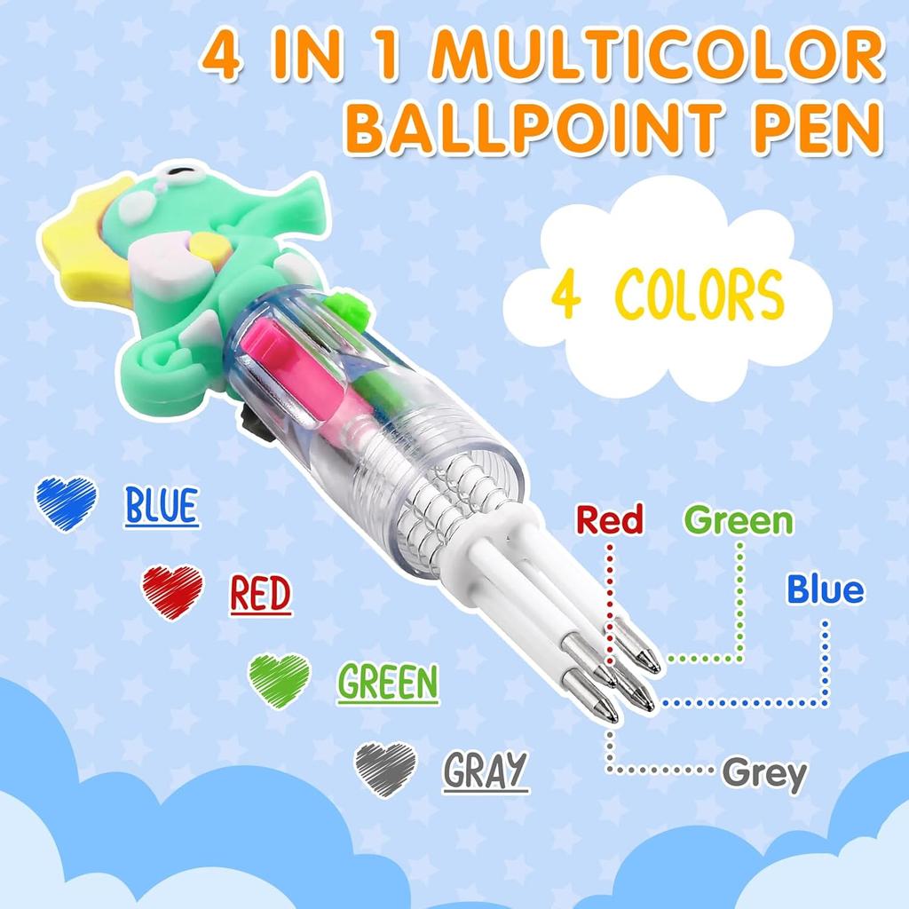 arscniek 40Pcs Multicolor Pen in One, 4-in-1 0.5mm Fine Point Cute Pens, Fun Kawaii Ballpoint Pen for Children's Party Favors, Classroom Prizes,