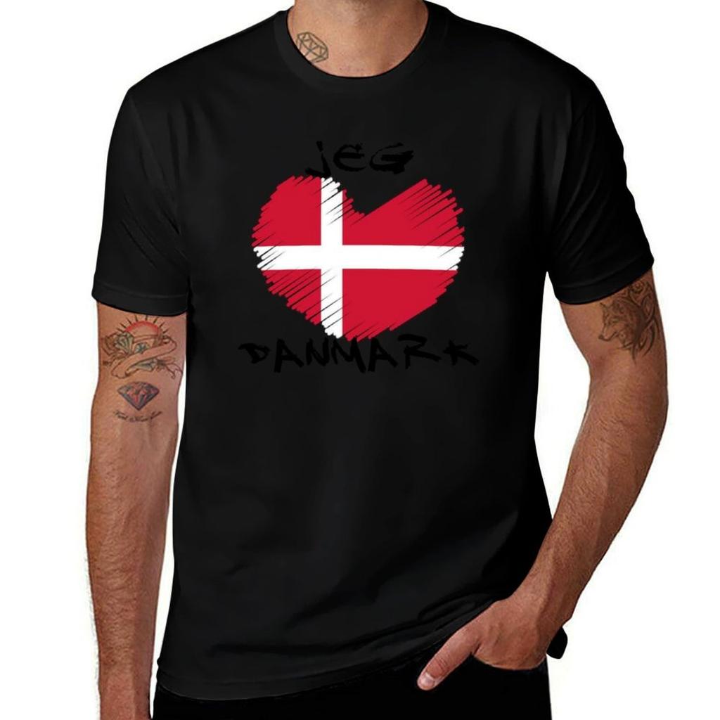 Jeg Elsker Danmark Go Denmark I Love Denmark Tshirt Stylish Print Short Sleeve Tee