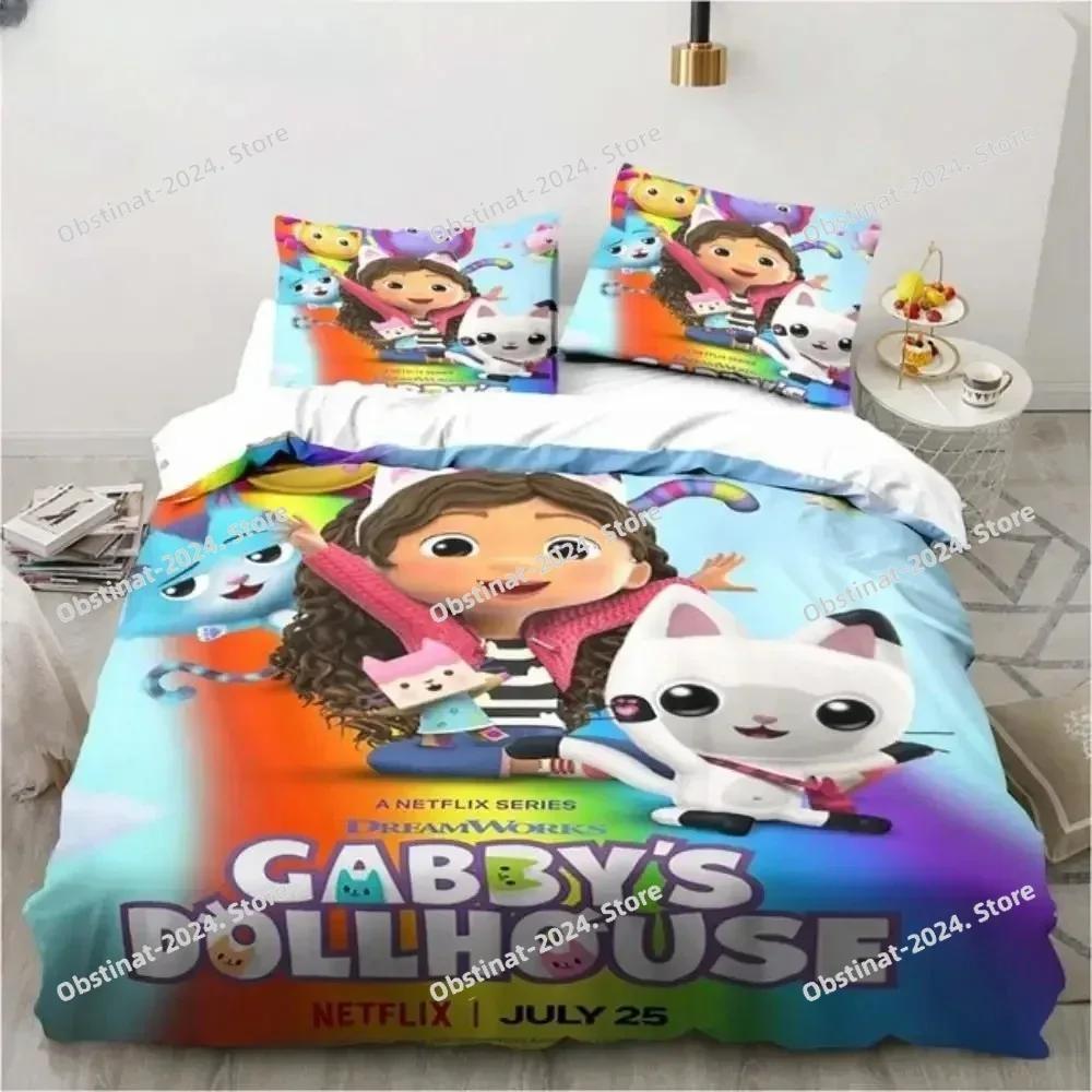 Gabby's Dollhouse Cute Kawaii 3D Bedding Set Printed Single Comforter Quilt Bed Cover Pillow Case 3 Pieces Sets Kids Adult Size