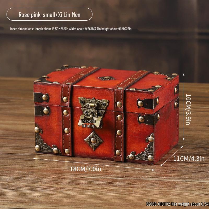 Vintage Wooden Treasure Chest with Lock - Jewelry Box & Film Prop