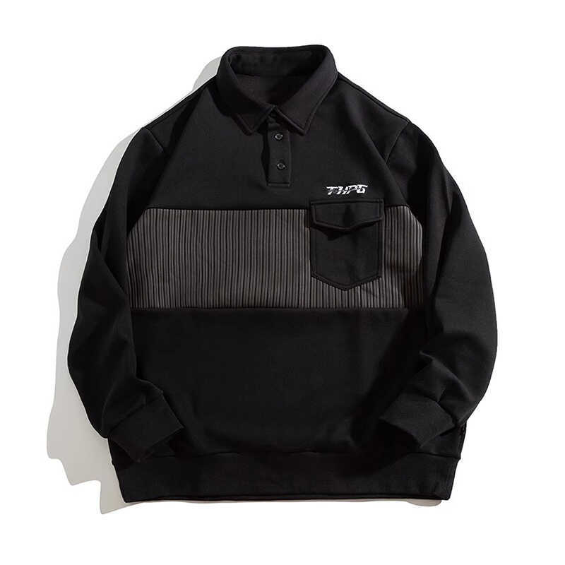 

Красивый поло с мягкой высококачественной ткани, устойчивый к сминанию, мужской уличный спортивный повседневный дышащий свободный модный тренд, удобные топы с длинным рукавом 8XL чёрный