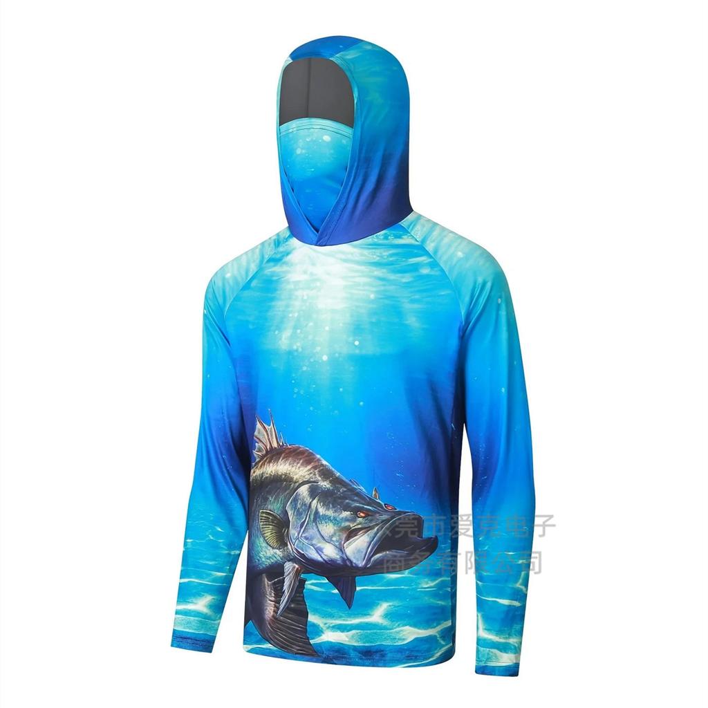 Quick-drying fishing suit men's summer breathable sunscreen UPF50 + hooded mask fishing shirt