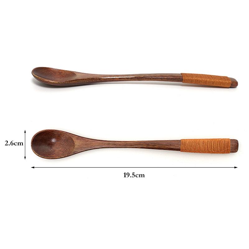 6Pcs Wooden Spoon Long Handled Teaspoon Honey Coffee Tea Spoon Small Wood Stirring Mixing Spoon Set Tea Coffee Stirrer Tableware