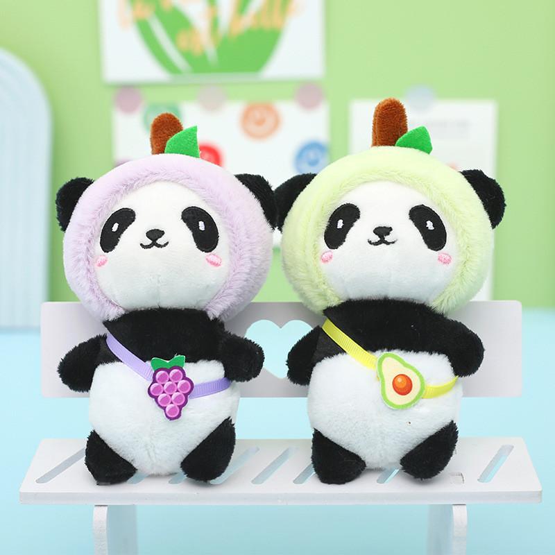 Adorable Panda Plush Keychain Strawberry Bear Soft Furry Car Bag Charm 12cm