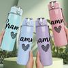 1PC Grammy Script With Heart 750ml Color Plastic Sports Water Bottle Leakproof Flip Straw Lid Suitable for Sports Office Home Use