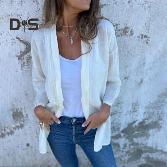 Women Coat Loose Fit Basic Collar Long Sleeve Top Solid Color Open Front Outwear Spring Autumn Casual Daily Wear
