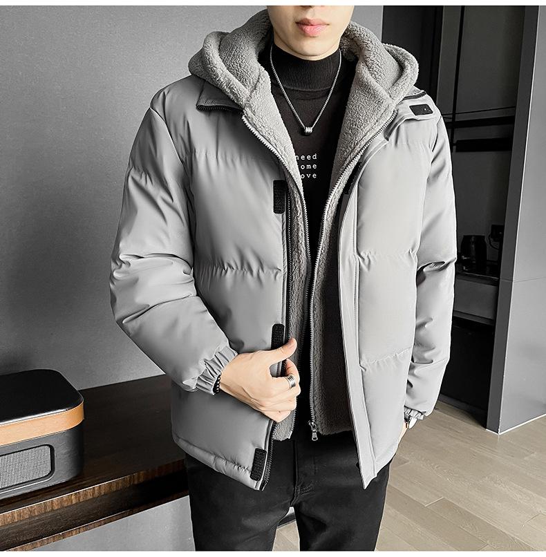 Big Yards of Men's Clothing False Two Pieces of Cotton Clothing Men's Winter Loose Thickened Rocker Velvet Cotton Jacket Hooded Cotton Coat