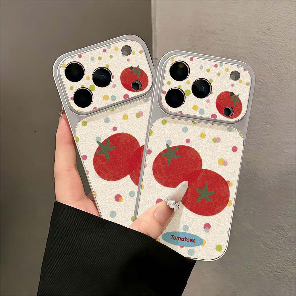 Japan und Südkorea einfache Nische farbige gepunktete Tomaten geeignet für Apple 17promax Handyhülle großes Fenster Lammleder
