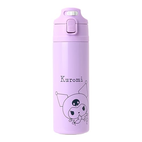 Sanrio (SANRIO) Stainless Steel Bottle with Cover, Kuromi Design, for Children, Keeps Drinks Cold Only, Capacity: 470mL, Name Space, One-Touch Open