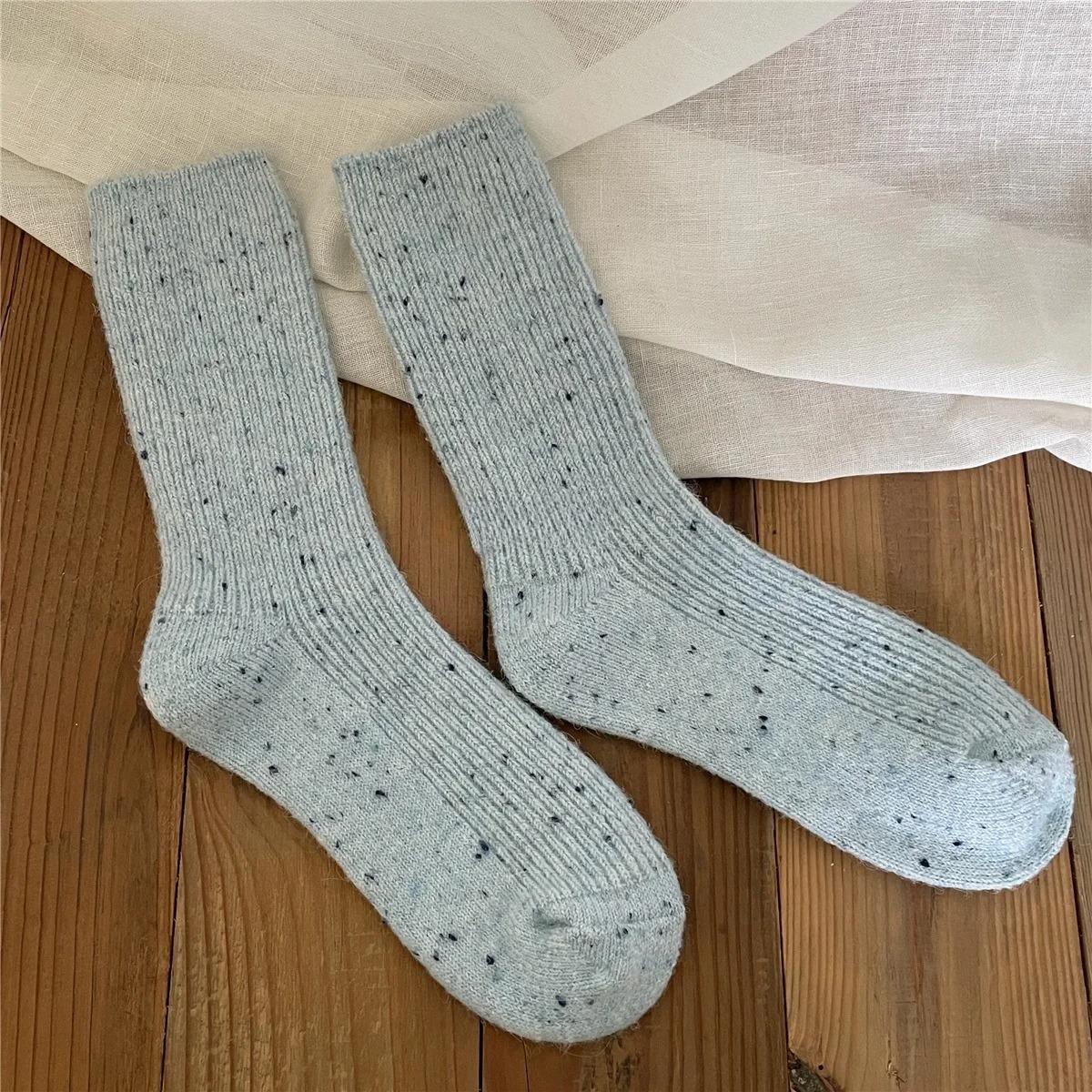 

Thick Dotted Wool Socks for Autumn Winter Solid Color Japanese Mid Tube Pile Socks Cashmere Confinement Socks Thick and Sturdy One Size синий