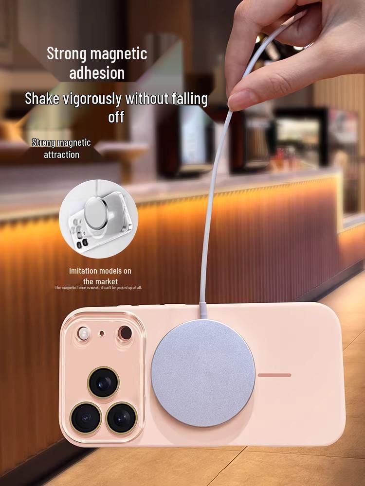 iPhone 17 Pro Max Liquid Silicone Magnetic Phone Case with Ring and Mirror Drop Protection