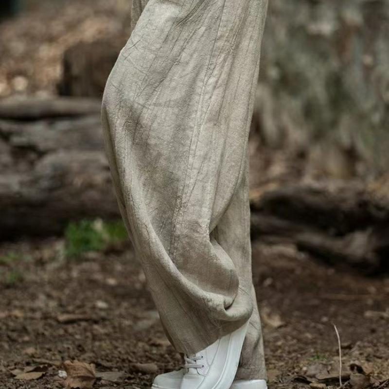 Vintage Tie-Dye Distressed Cotton Linen Casual Long Pants Women's Summer Loose Slimming Textured High Waist Drape Lantern Pants