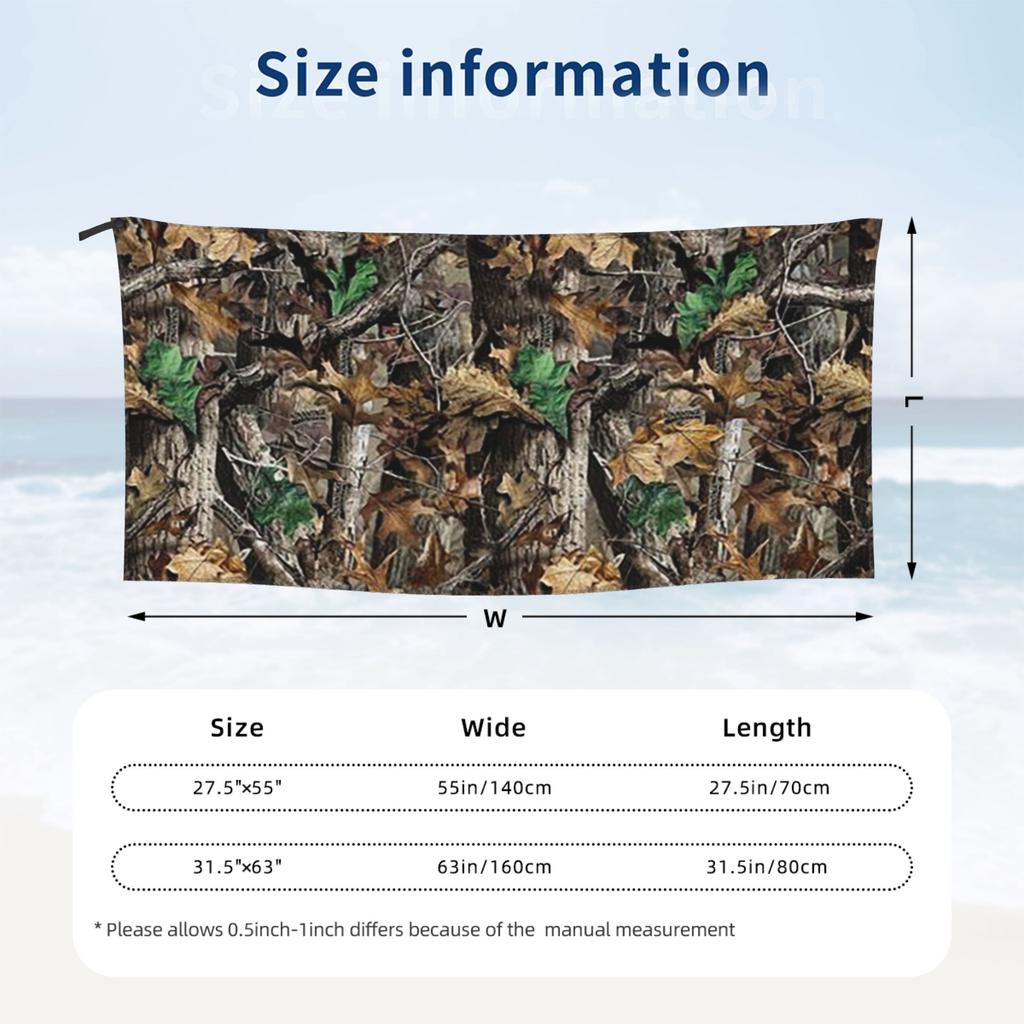 Real Tree Camouflage Beach Towel Soft Microfiber Quick Dry Absorbent Quick Towels For Bath