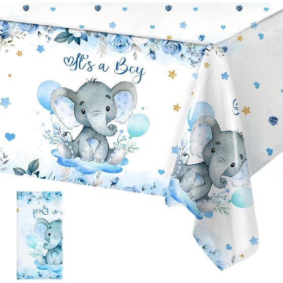 Boy Elephant Baby Shower Decorations Boxes - Baby Blue Balloon Garland Kit,Baby Shower Boxes,It's a Boy Backdrop Tablecloth for Elephant Theme Party