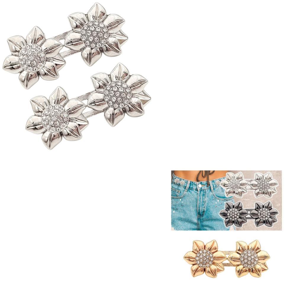 Detachable Alloy Waist Cincher Button Sparkling Crystal Flower Closure No Sew Fashion Accessory