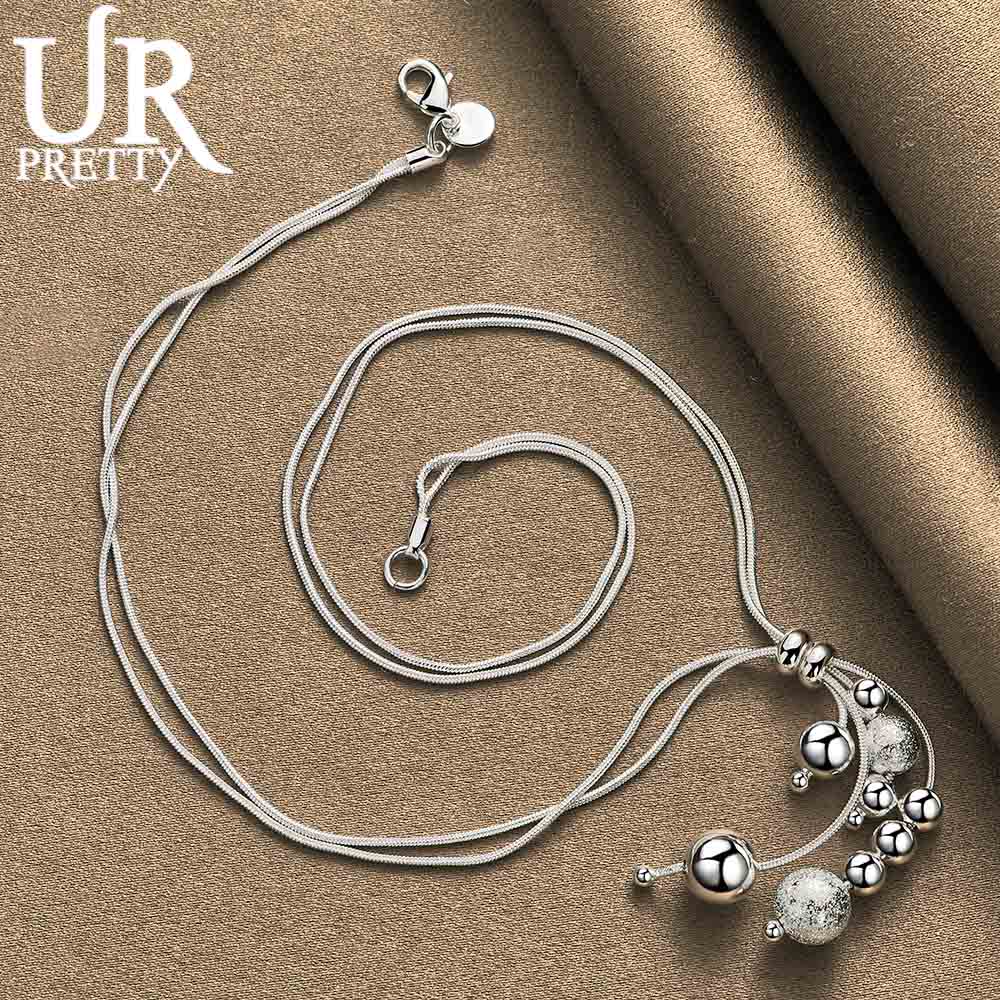 925 Srebrny podwójny łańcuszek wężowy matowy gładki naszyjnik z koralików modna biżuteria ślubna