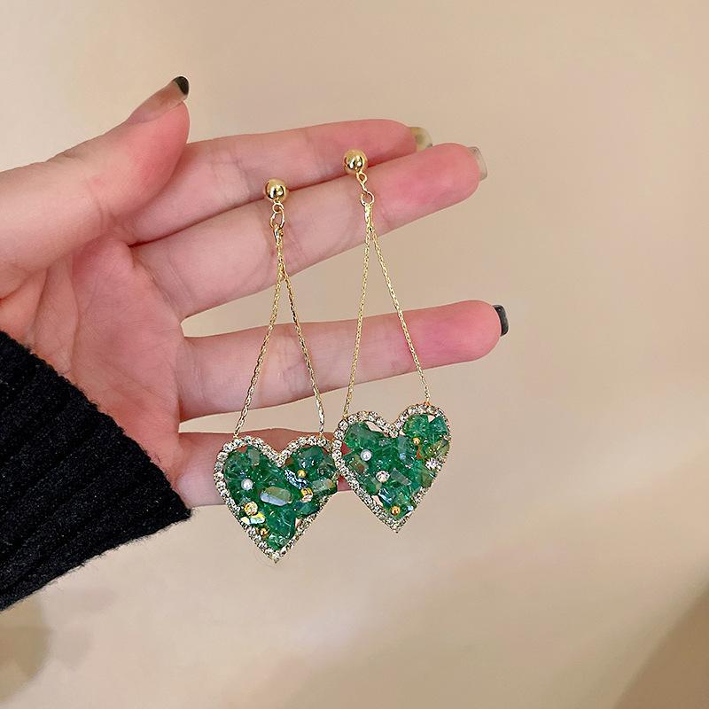 Green crystal flower butterfly earrings summer small fresh and sweet stud earrings 2025 explosion high-end earrings women