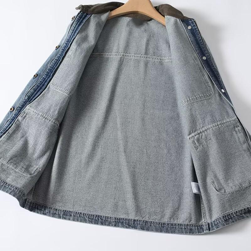 Korean Retro Color Block Lapel Pocket Denim Jacket - Women's Long Sleeve Autumn Style