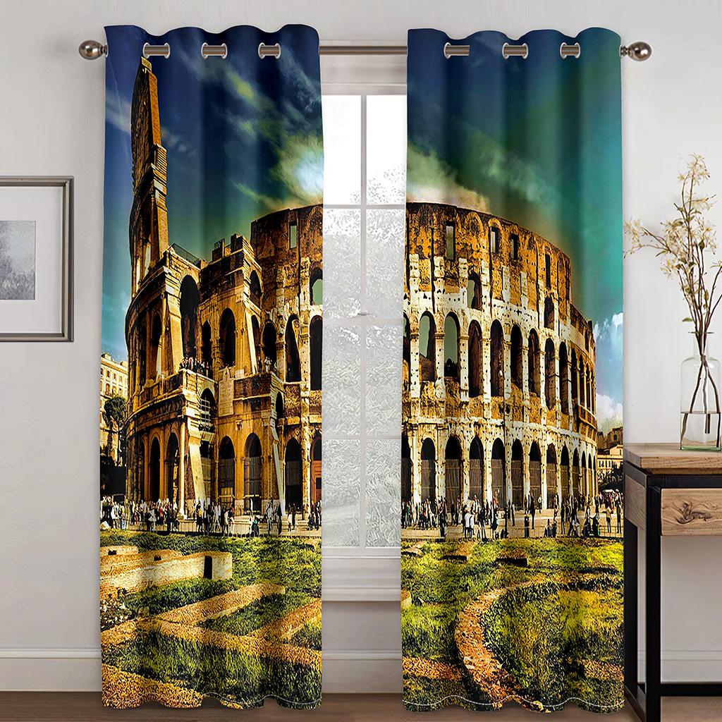 

Известные городские здания с видом на город, городская архитектура, занавески для окон, шторы для детей, спальни, гостиной, кухни, двери, домашний декор, 2 предмета W50 X H130(CM)X2&Grommet Top