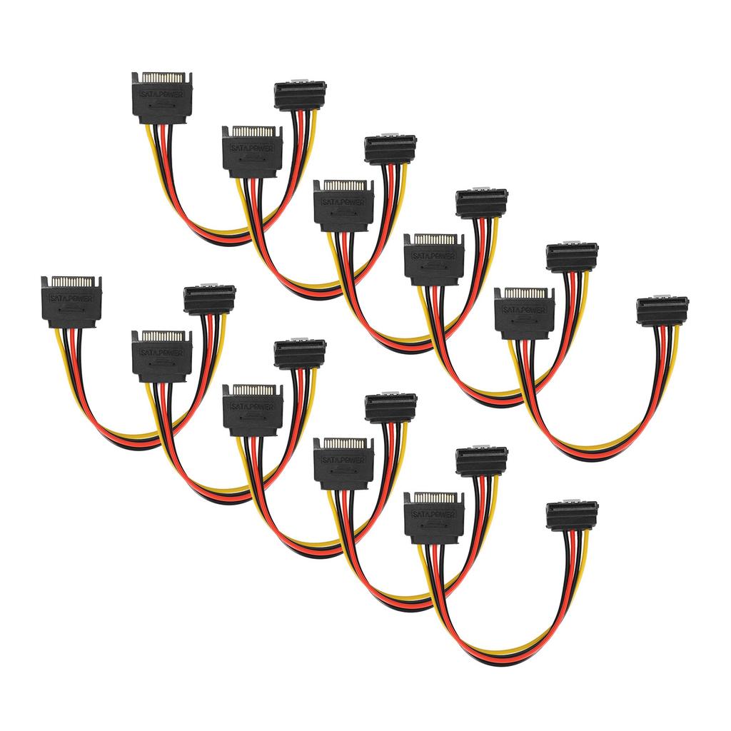 10 Pack SATA Cables 15 Pin 90 Degree Male To Female Power Extension Adapter for HDD SDD Optical