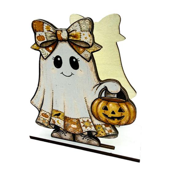 Teak Wood Napkin Stand Halloween Wooden Holder for Table Decor, Decorative Organizer Dispenser, Rustic Tabletop Cartoon Freestanding Paper Towel