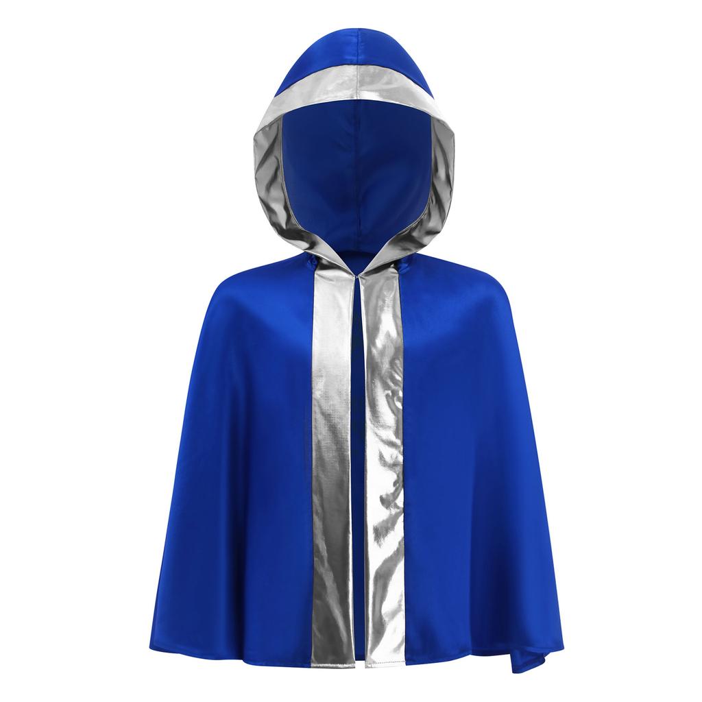 Kids Boys Girls Boxing Costume Halloween Cosplay Cloak Open Front Metallic Trim Letter Printed Back Hooded Boxer Robe