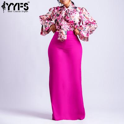 Women's Fashion Casual Flower Pattern Print Autumn Winter Long Sleeve Skirt Suits