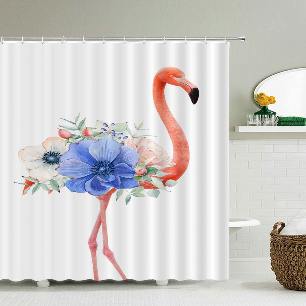 

Flamingo Shower Curtains Green Leaf Bathroom Waterproof Polyester Fabric Printing Shower Curtain Decoration Bath Screen W90xH180cm