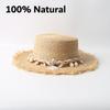 Women's 100% Natural  Raffia Flat Straw Hat Shell Decoration Holiday Summer Beach Sun Hat  for Women Hand Woven Boat Hat Wedding