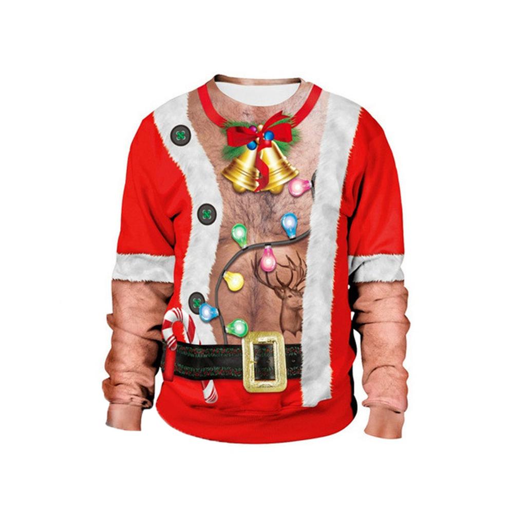 Women And Men Funny Christmas Print Tops Fashion Warm Long-sleeved Sweatshirt Casual Pullover Blouse