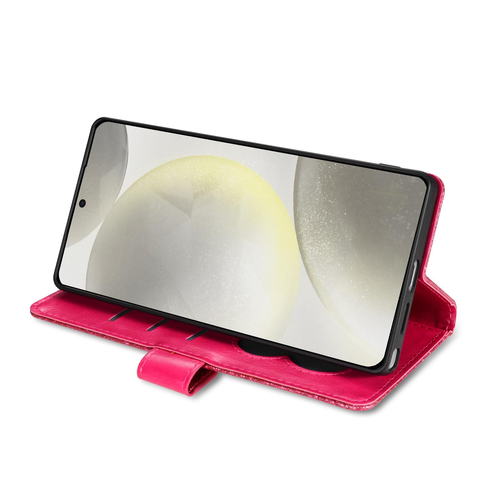 

For Samsung Galaxy S25 Edge Stand Case Glitter Phone Leather Cover Zipper Pocket Silver