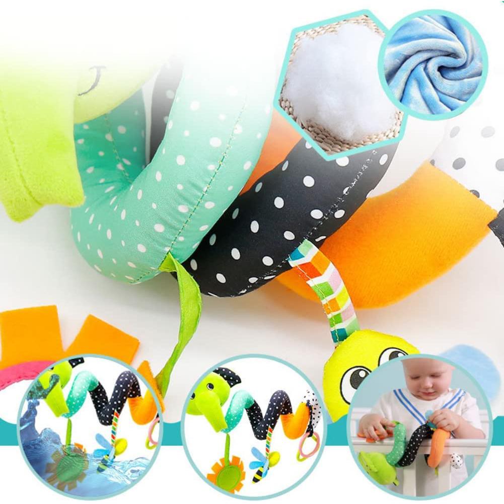 Hanging Car Seat Toys, Baby Rattle Toy Infant Crib Toy Baby Activity Spiral Plush Toys for Stroller Wrap Around Hanging Toy for Boys Girls 0-36 Months