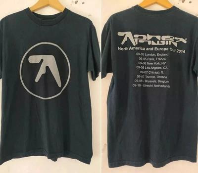 Aphex Twin Nordamerika und Europa Tour 2 Seite Schwarz Unisex Europäischer und Amerikanischer Stil Reines Baumwoll-T-Shirt Trend Neue Mode