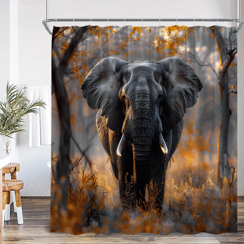 Elephant Boho Shower Curtain Mandala Colorful Flower Doodle Wild Animal Art Bathroom Decior Ethnic Indian Bath Curtain with Hook