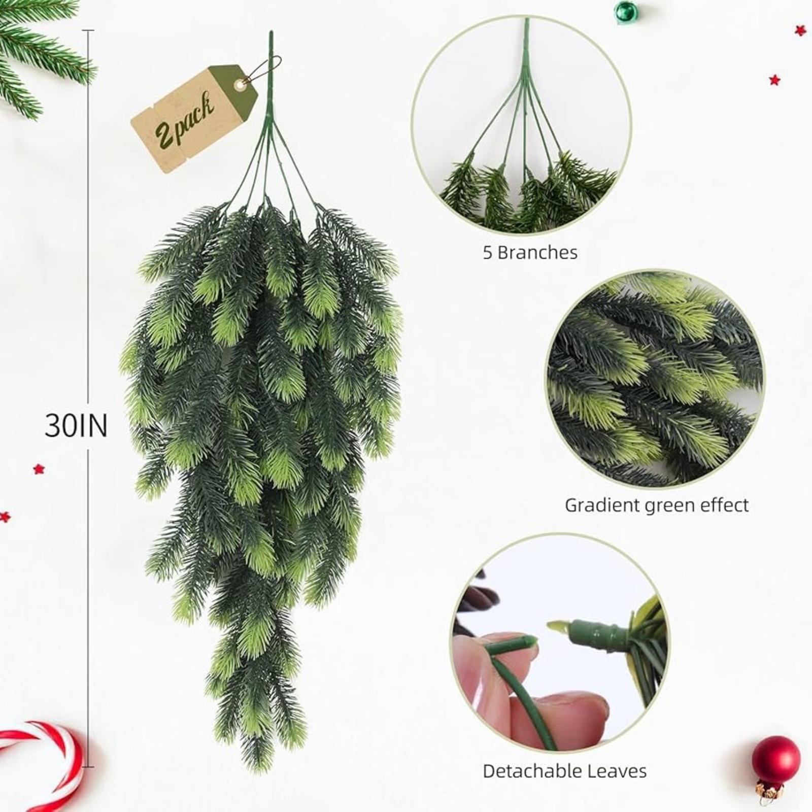 

2pcs 76cm Simulated Soft-Glue Norfolk Needle Wall Hanging Christmas Tree Upside Down Vine Green Plant Holiday Decoration One Size фарби люмінесцентні зелений колір