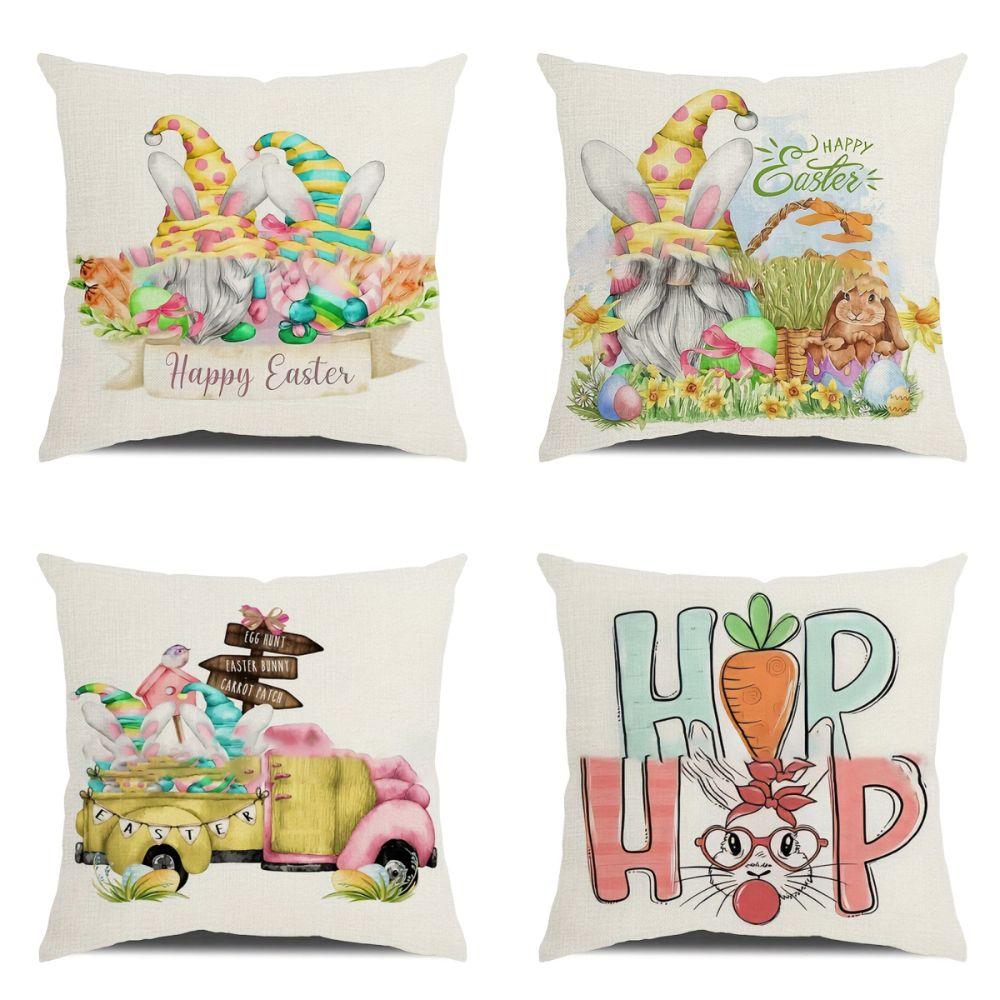 New Cute Easter Bunny Sofa Pillowcase with Zipper Polyester Cushion Cover Print Pattern Soft Pillow Cases Home Party Decor