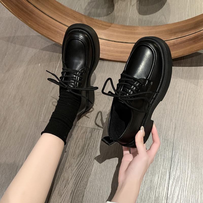 Fashion Casual Woman Shoe Round Toe Autumn Female Footwear Loafers With Fur Clogs Platform Oxfords Black Flats British Style Fall Dress
