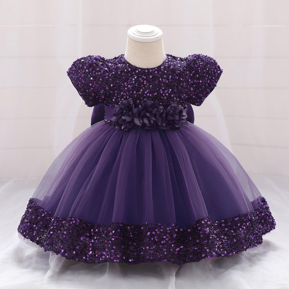Kids Sequin Birthday Dress Summer Wedding Flower Girls Dress Toddler Baptism 1st Birthday Dress Baby Girl Clothes Princess Wedding Party Kids Costume