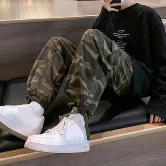 Pánské volné kalhoty Camouflage Více kapes Elastický pas U kotníků stažené Streetwear Jaro Podzim Hip Hop Volné kalhoty na sport