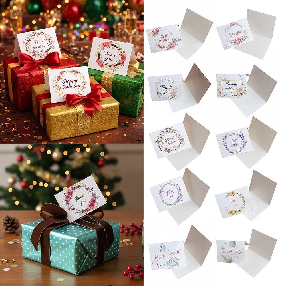 100PCS Multicolor Thank You Card Package Decoration I Love You Best Wishes Card Floral Pattern Party Gift Gretting Cards