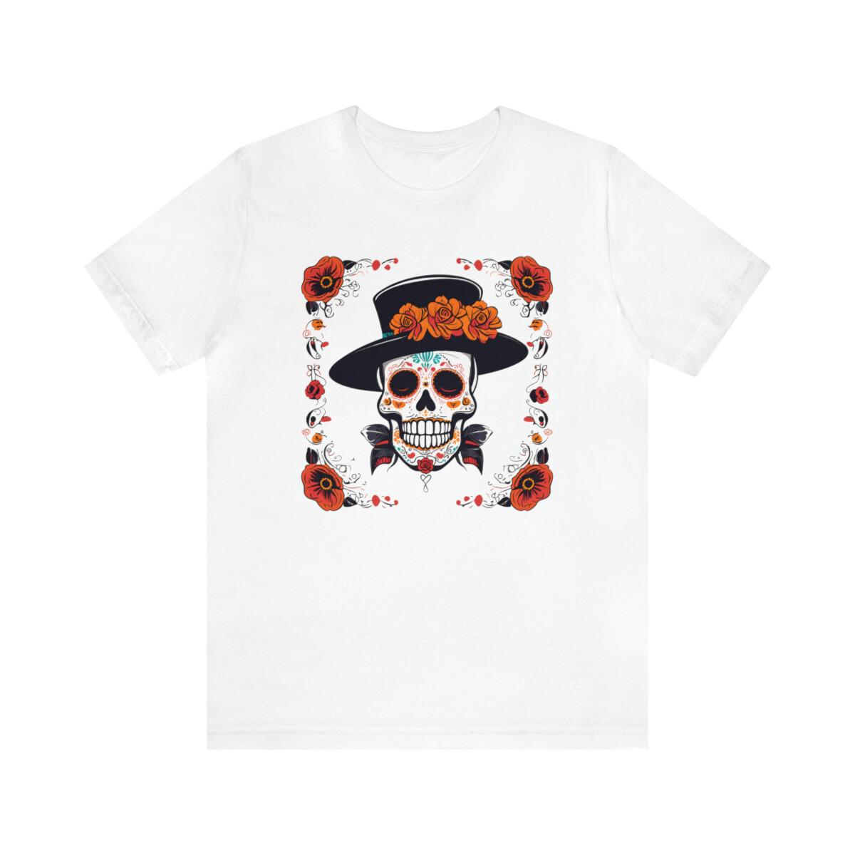 Sugar skull in hat with flowers halloween shirt for gift fiesta parties S